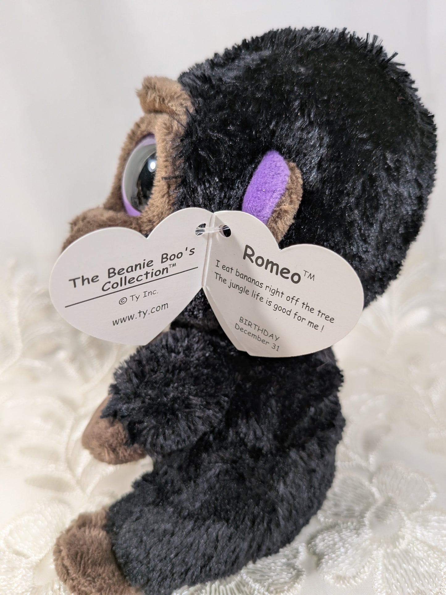 Ty Beanie Boo - Romeo the gorilla (6in) *Rare* First Gen, Purple Tag