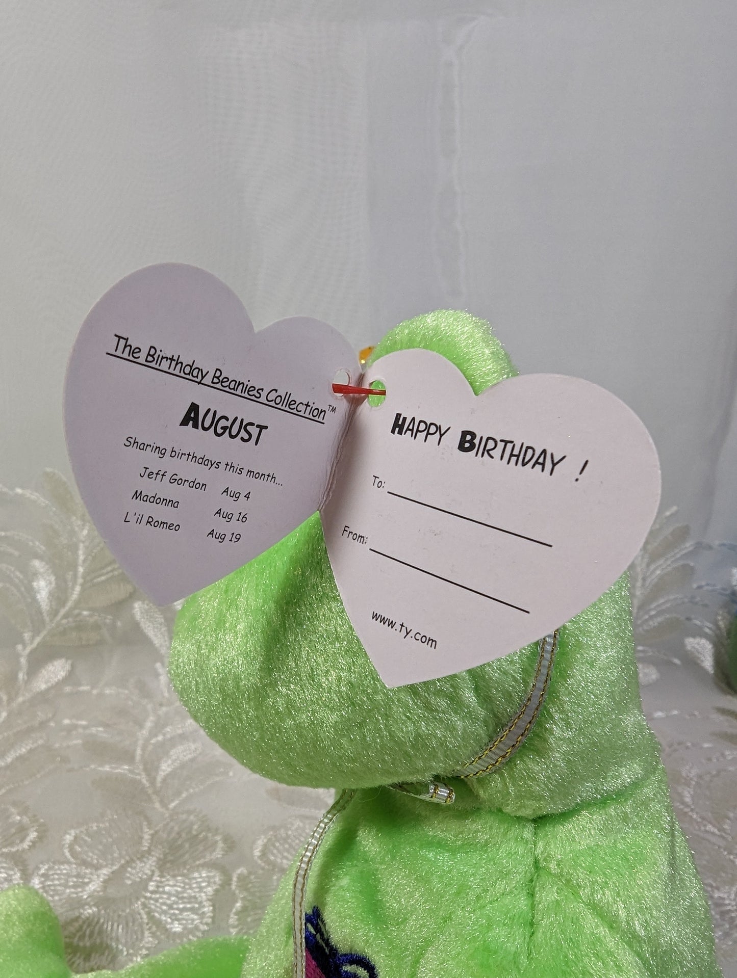 Ty Beanie Baby - August the Green Bear Birthday With Party Hat (9in) - Vintage Beanies Canada