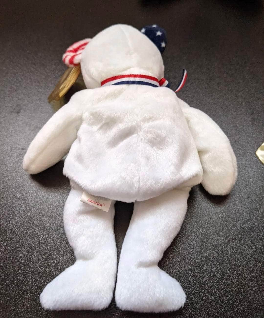 Ty Beanie Baby + Beanie Buddy Lot - America The White Bear - Near Mint (sold as pair) - Vintage Beanies Canada