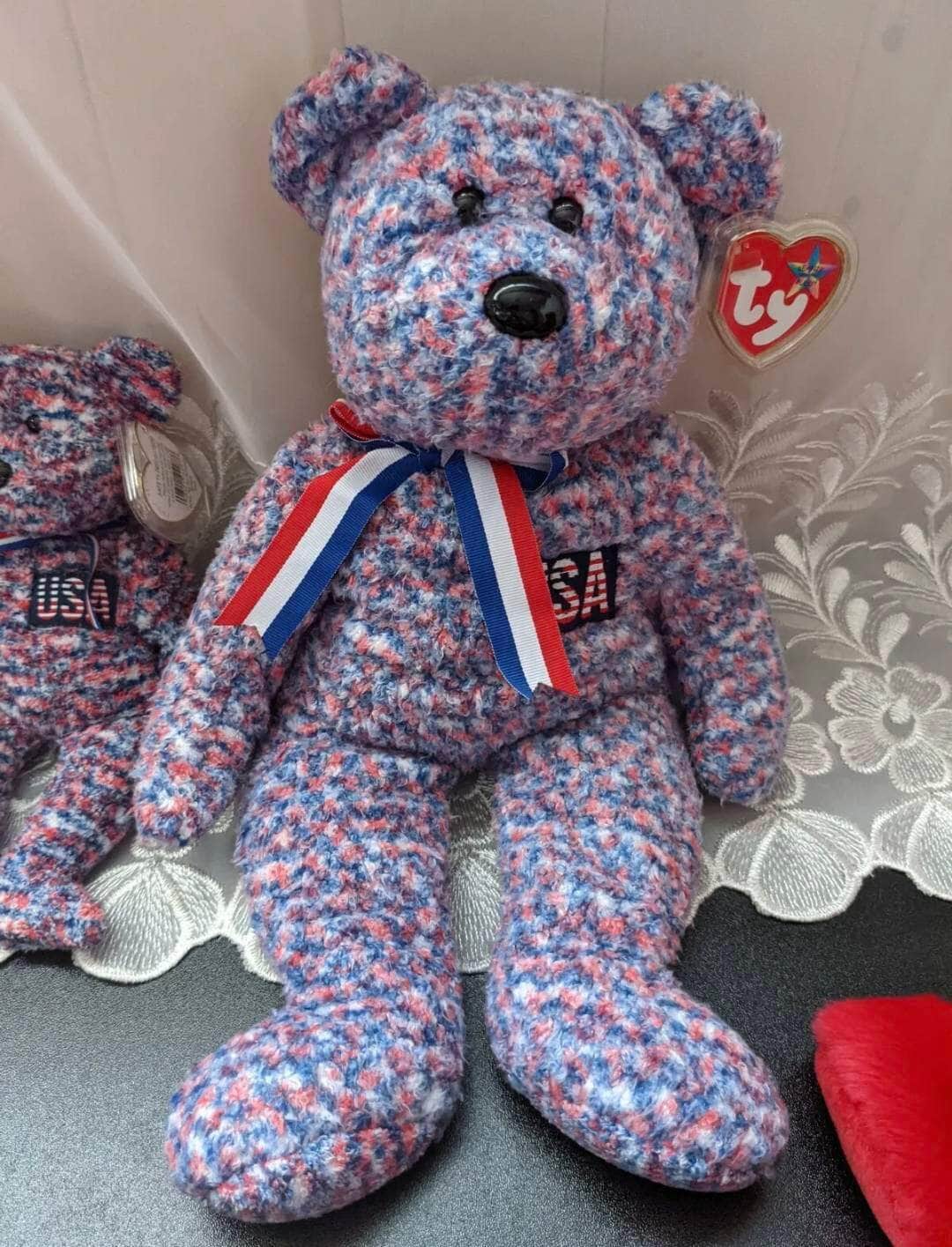 Ty Beanie Baby + Beanie Buddy - USA the Bear Lot Of 2 - Near Mint (Sold As Pair) - Vintage Beanies Canada