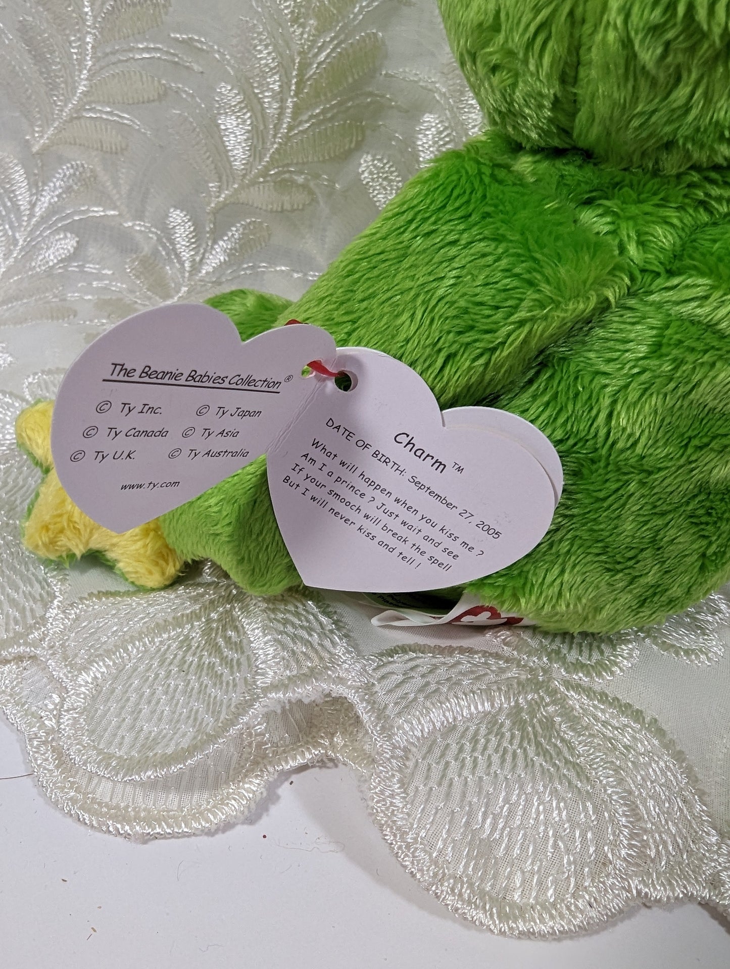 Ty Beanie Baby - Charm The Green Frog (8in) - Vintage Beanies Canada