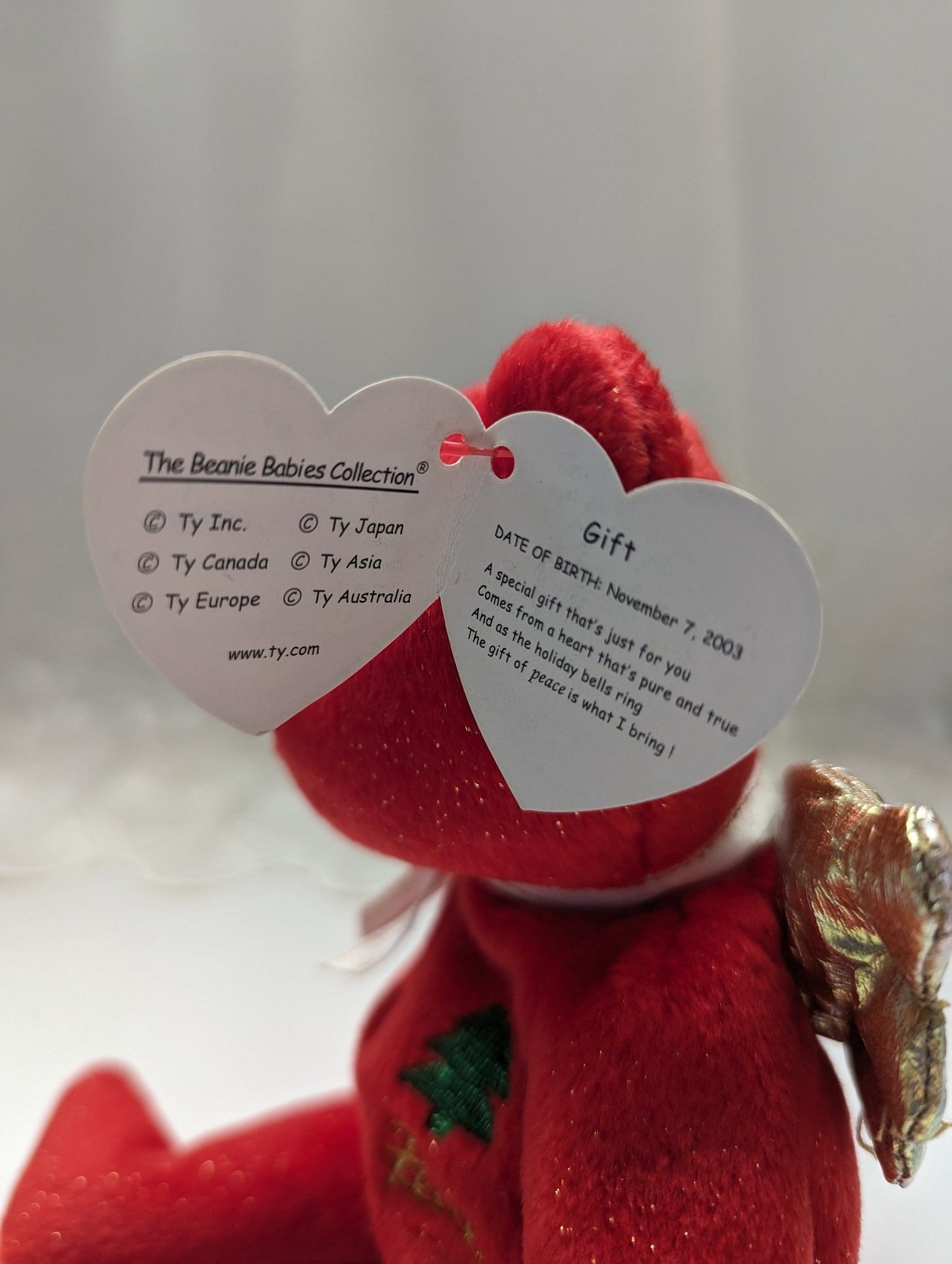Ty Beanie Baby - Gift The Red Angel Bear (8.5in) Peace Version - Vintage Beanies Canada