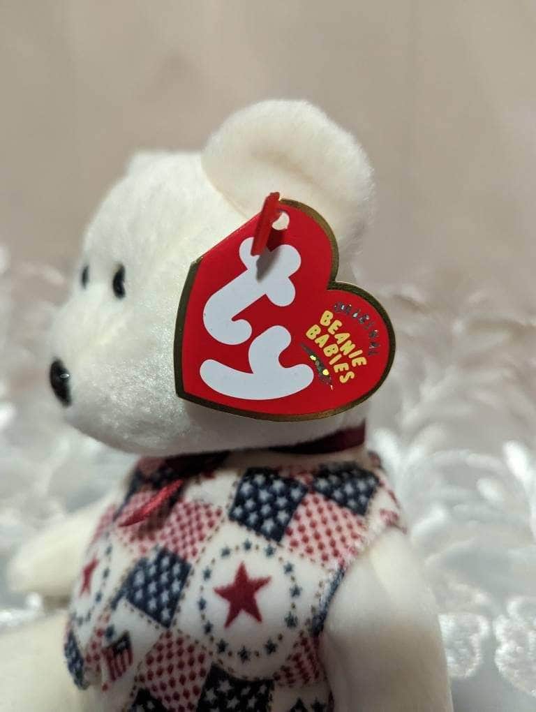 Ty Beanie Baby - Libert-e The White USA Teddy Bear With American Vest (9in) - Vintage Beanies Canada