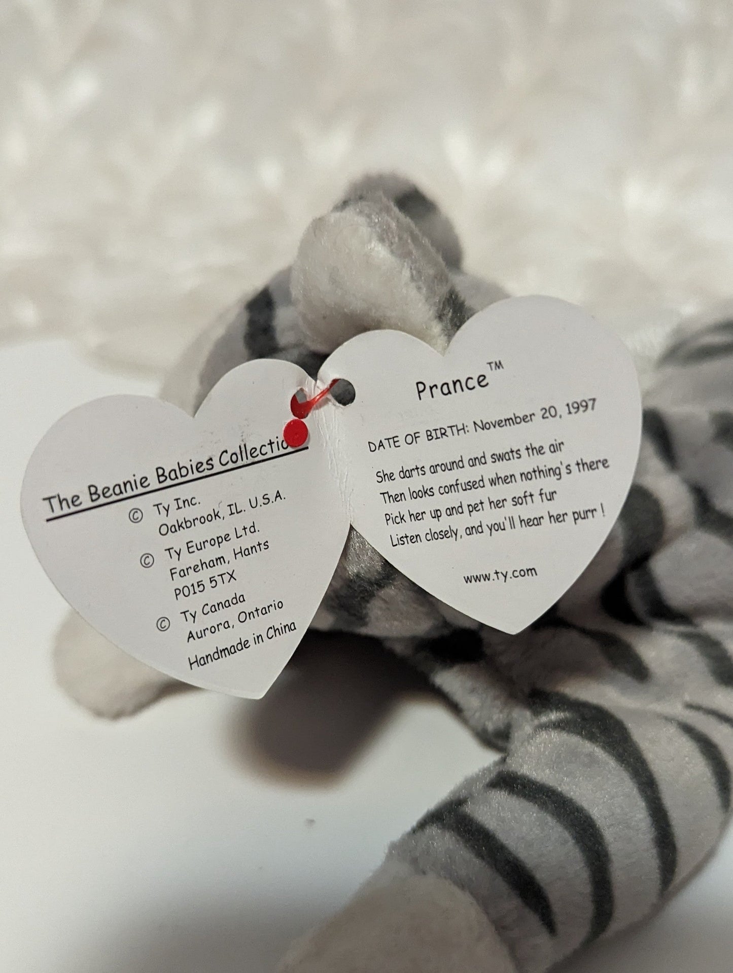 Ty Beanie Baby - Prance Silver Tabby Cat (8in) - Vintage Beanies Canada