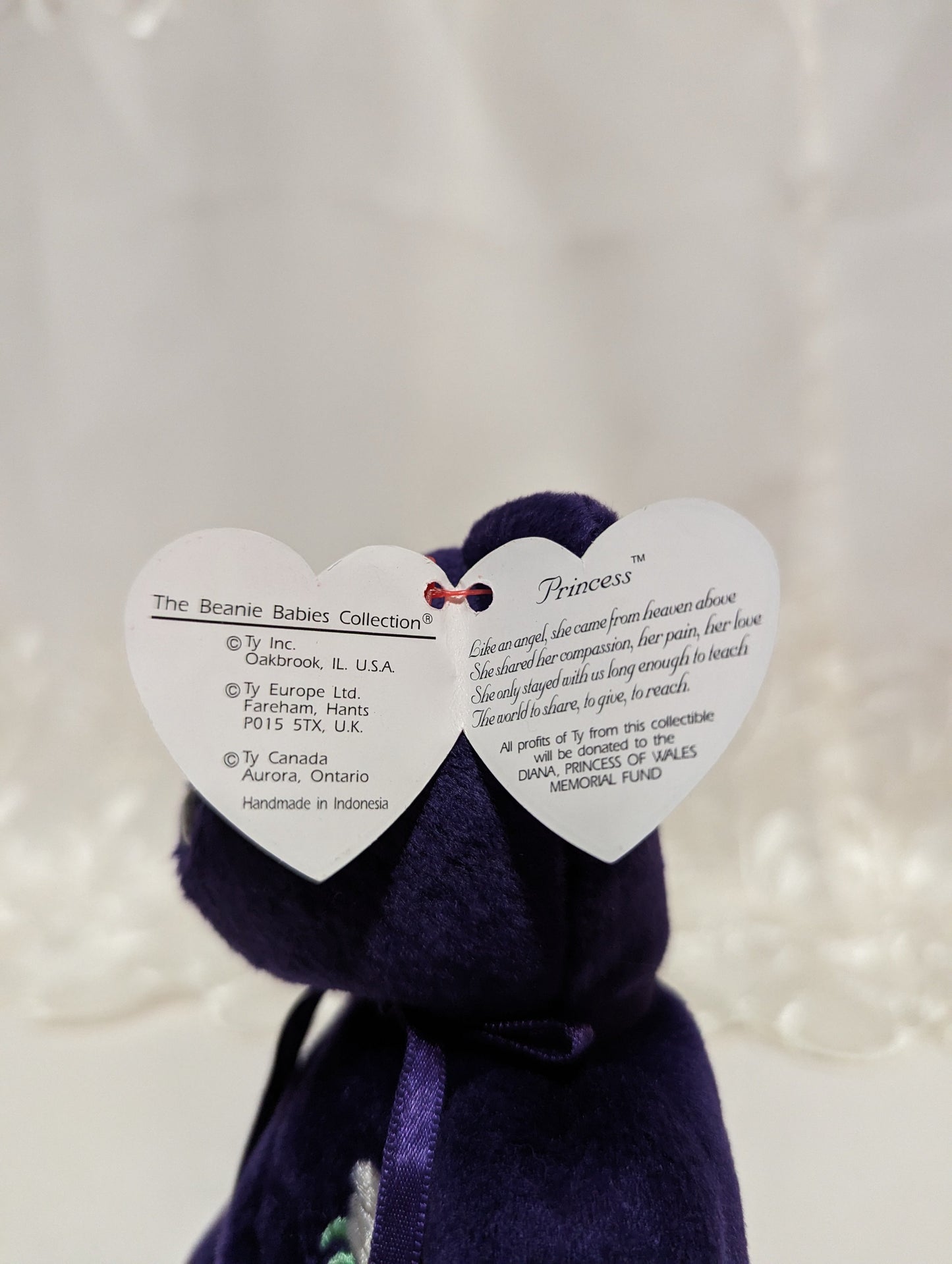 Ty Beanie Baby - Princess the Princess Diana Bear - Made in Indonesia, PE Pellets, with Canadian Tush Tag! *Rare* (8.5 in) Near Mint - Vintage Beanies Canada