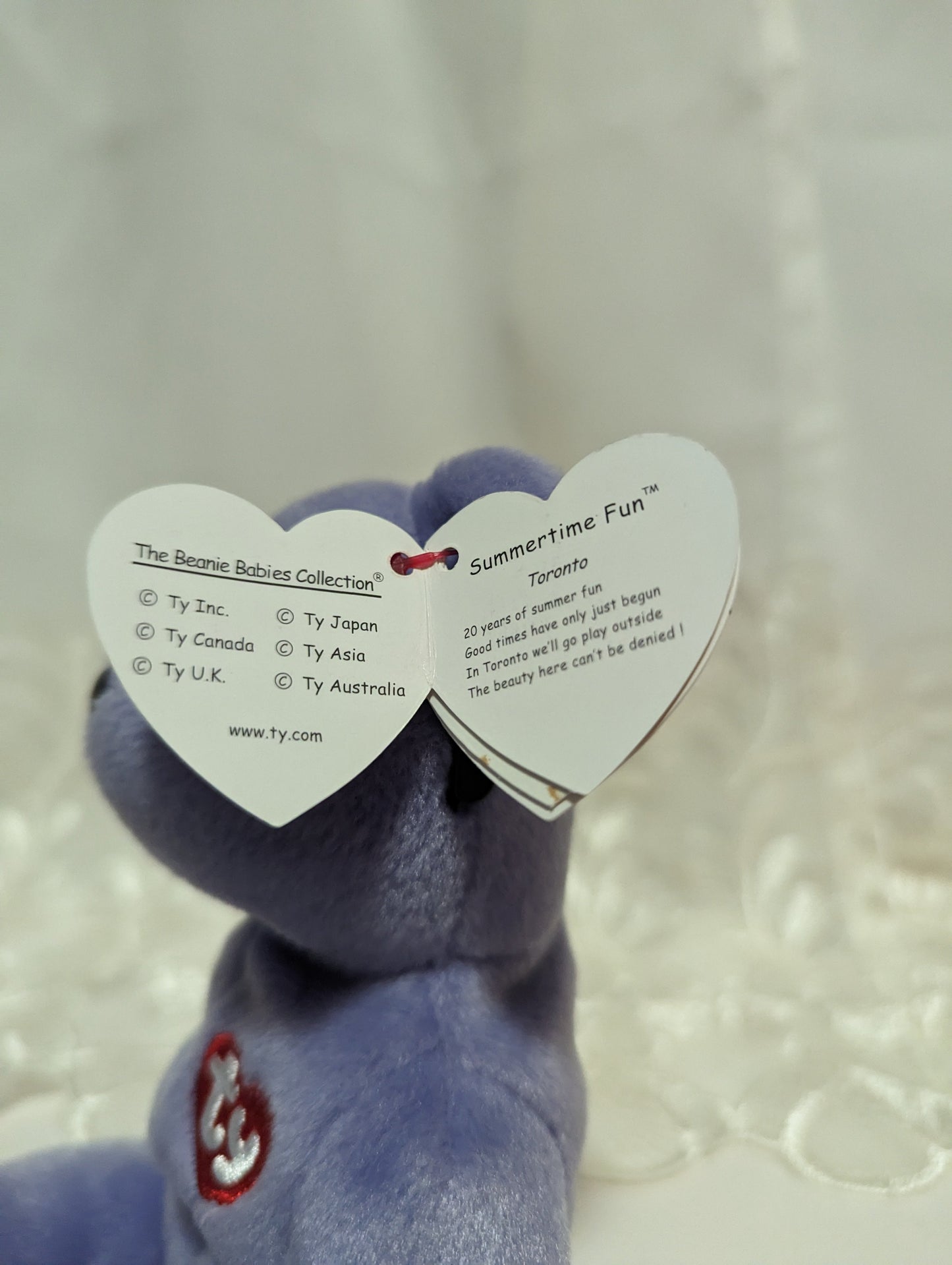 Ty Beanie Baby - Summertime Fun The Toronto Purple Bear (8.5in) Near Mint - Vintage Beanies Canada