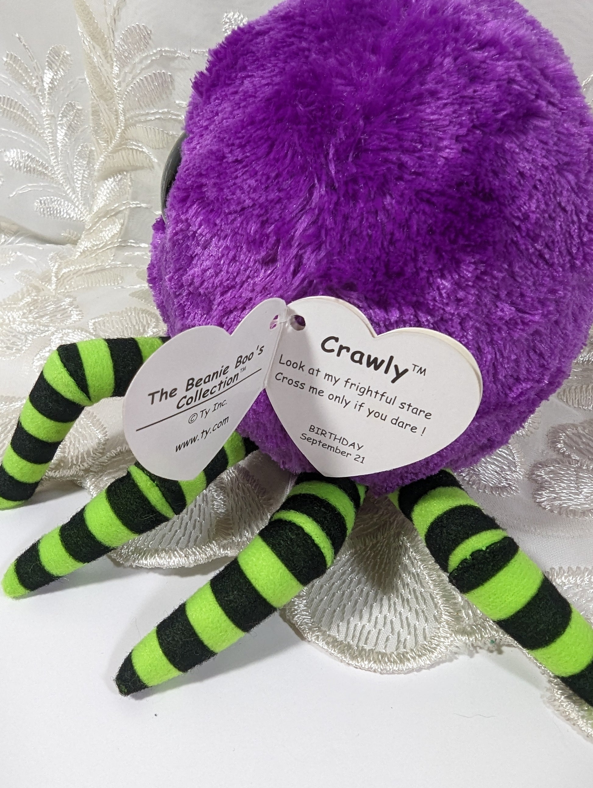 Ty Beanie Boo - Crawly The Purple Spider (6in) Creased Tag - Vintage Beanies Canada
