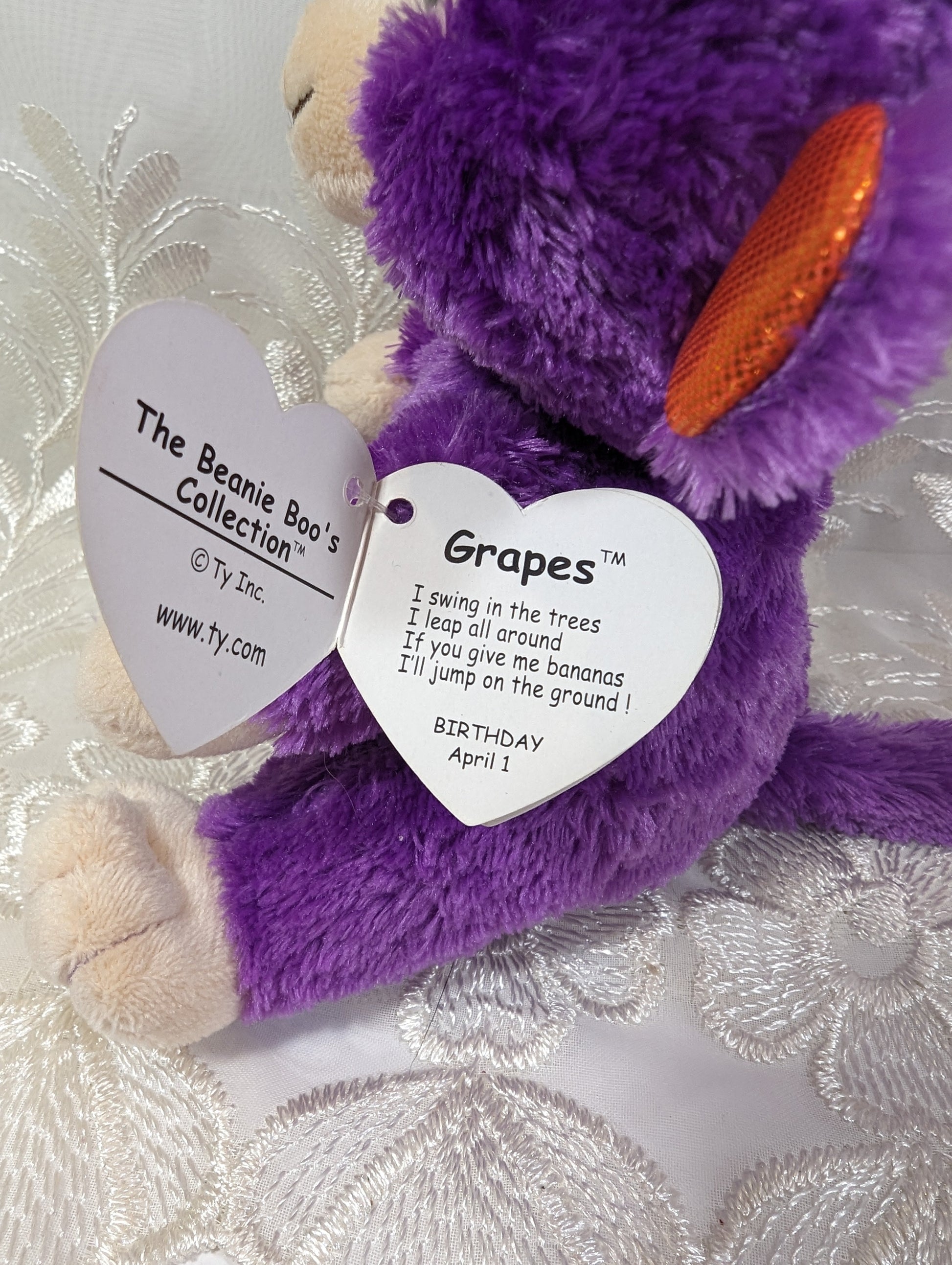 Ty Beanie Boo - Grapes The Purple Monkey (6in) Near Mint Tag - Vintage Beanies Canada