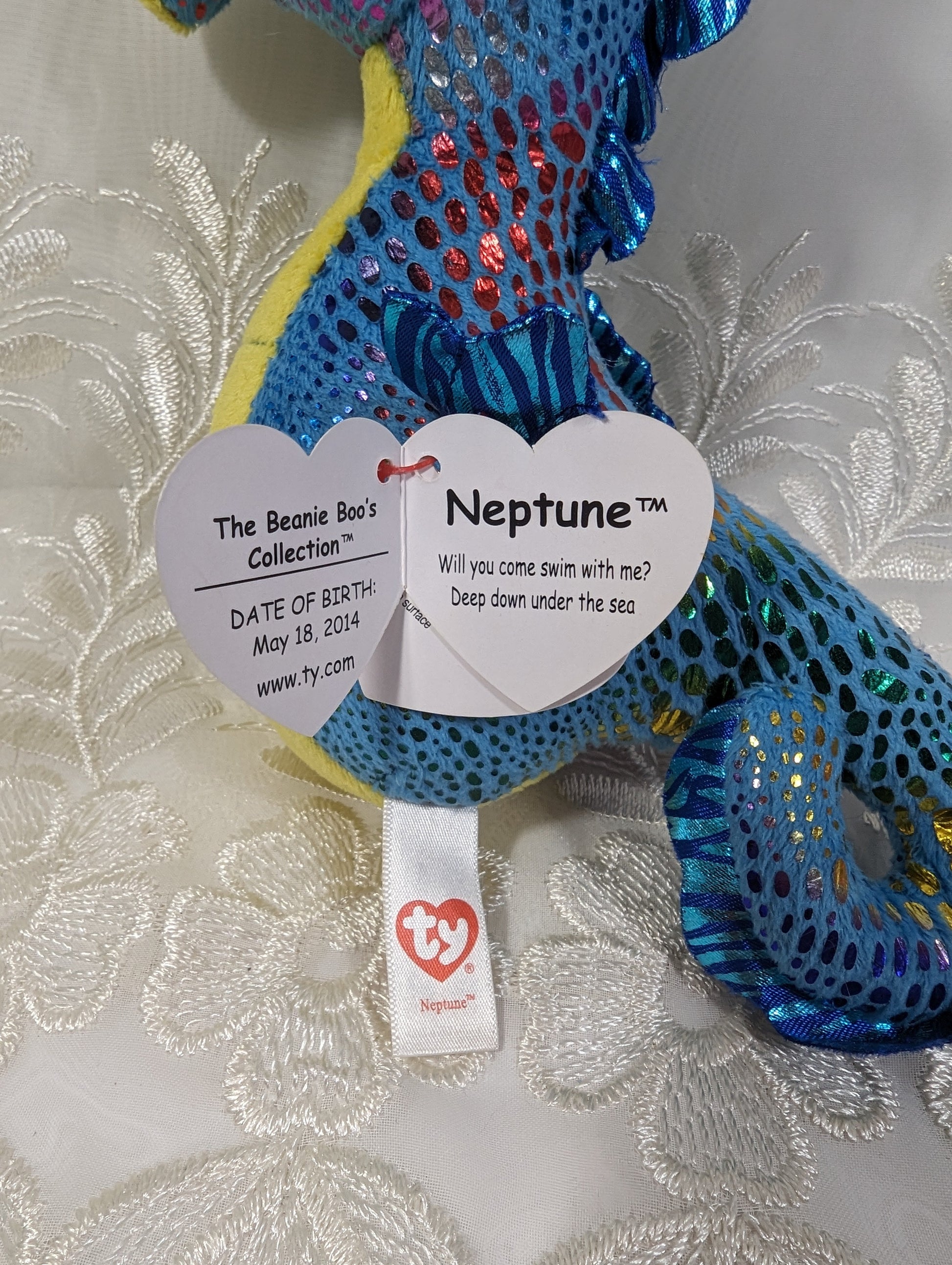 Ty Beanie Boo - Neptune The Blue Seahorse (7in) Minor Scuffed Eyes - Vintage Beanies Canada