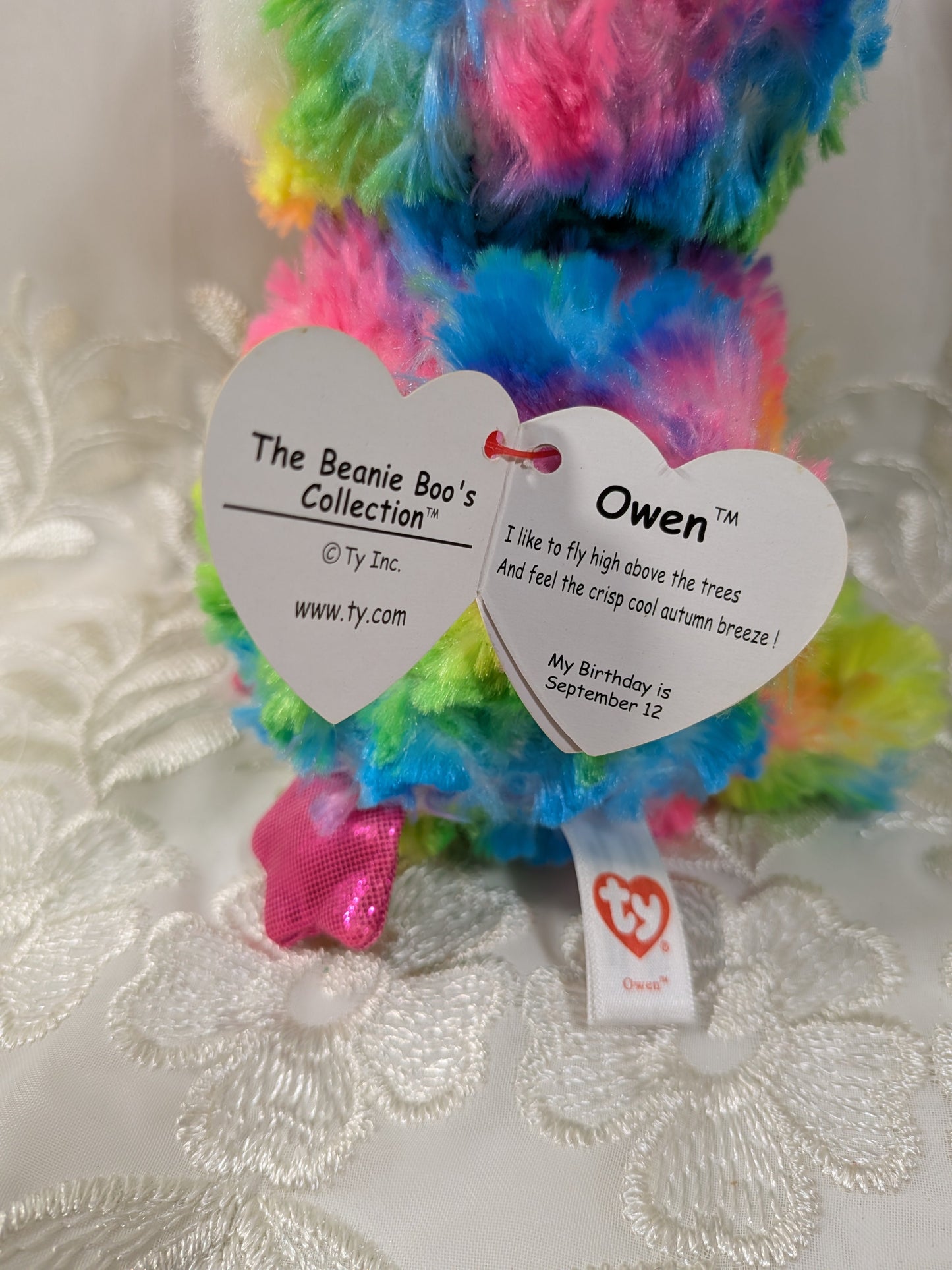 Ty Beanie Boo - Owen The Rainbow Owl (6in) - Vintage Beanies Canada