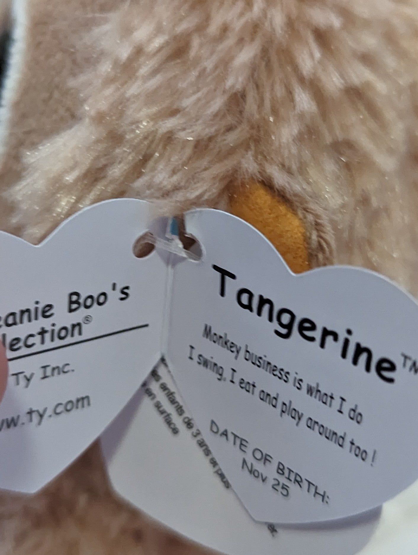 Ty Beanie Boo - Tangerine The Orangutan (6in) First Gen, Near-mint Purple Hang Tag - Vintage Beanies Canada