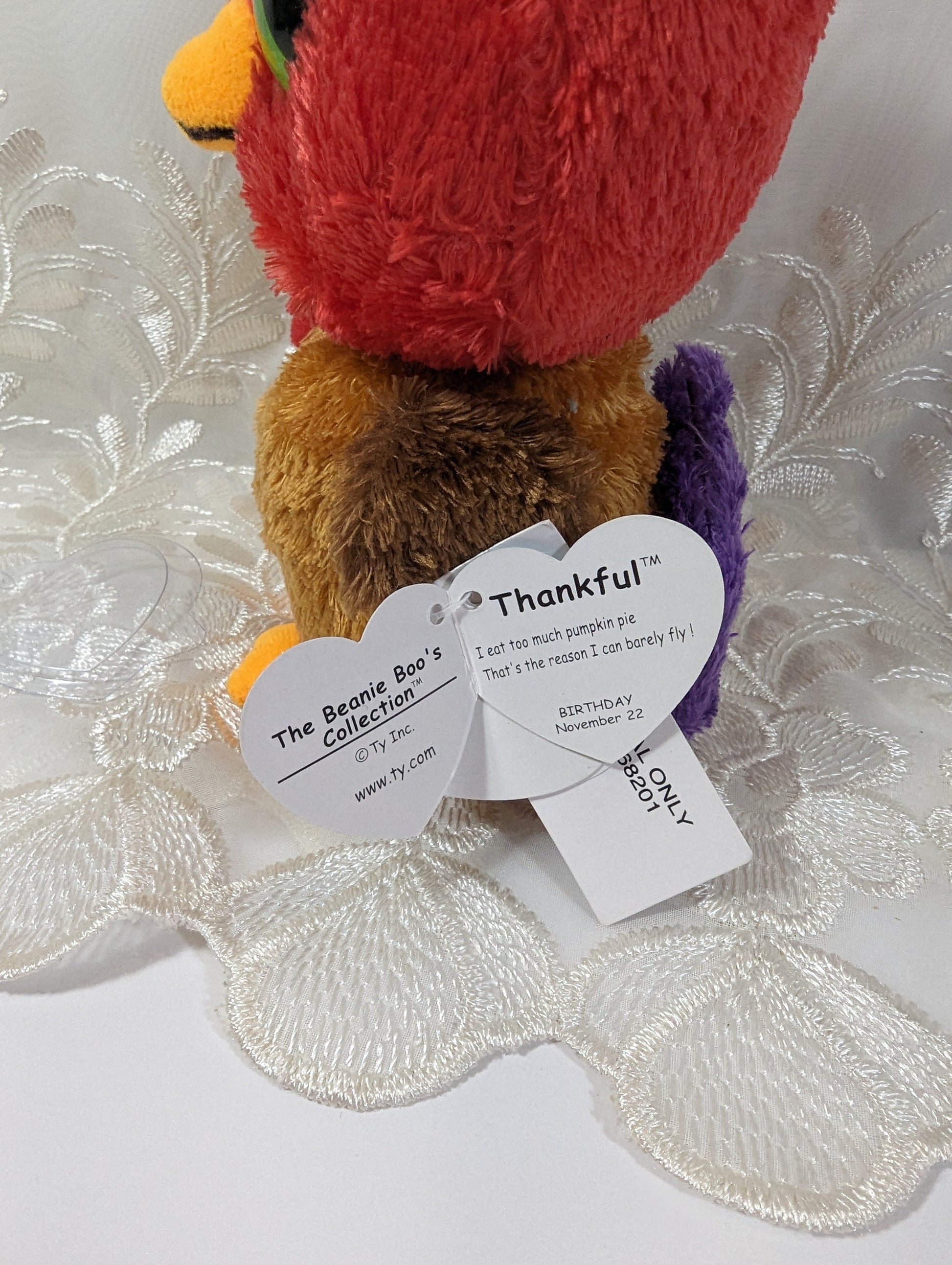 Ty Beanie Boo - Thankful The Turkey (6in) First Gen, Solid Eyes, Purple Tag *Rare* - Vintage Beanies Canada
