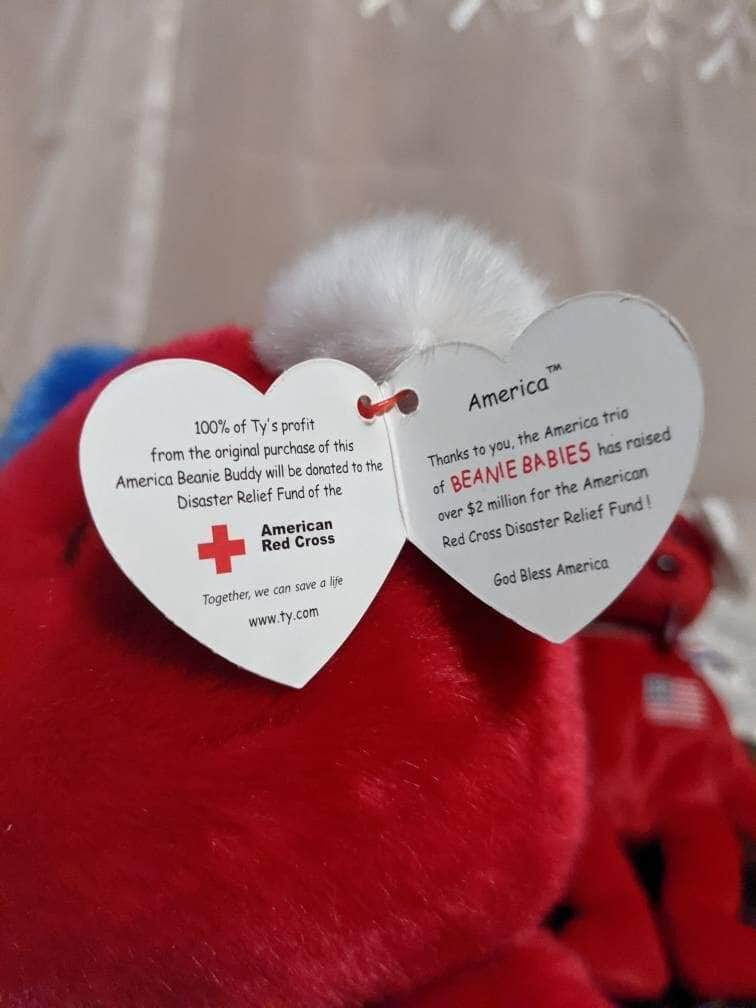 Ty Beanie Buddy + Beanie Babies Lot - America The Red Bears - Near Mint (Sold As Set) - Vintage Beanies Canada