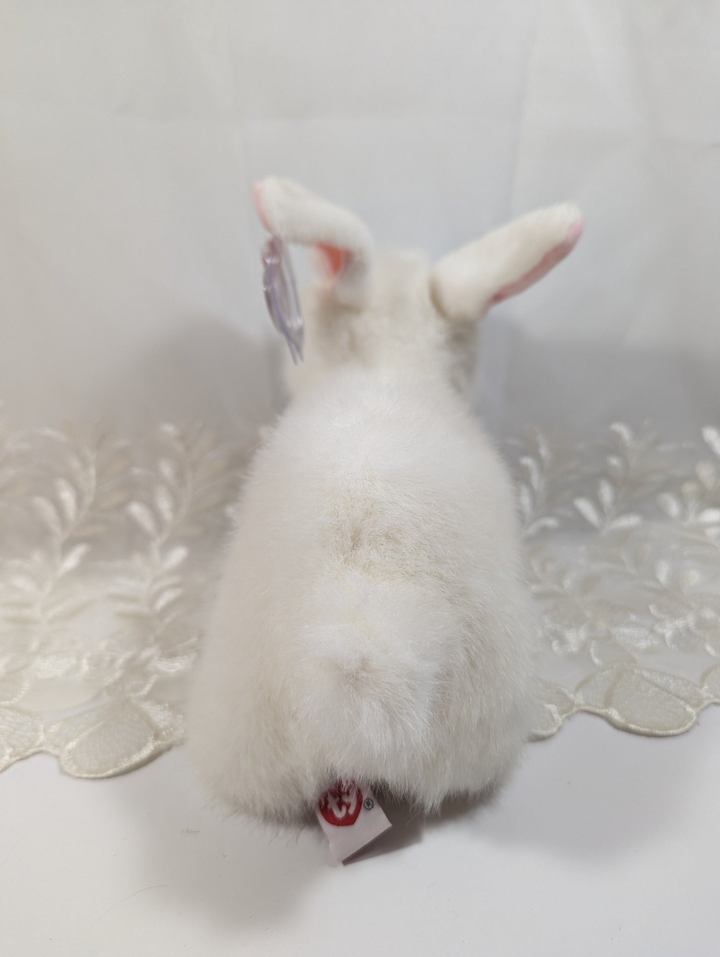 Ty Classic collection - Bows the White Bunny Rabbit (10in) Near Mint Tag - Vintage Beanies Canada