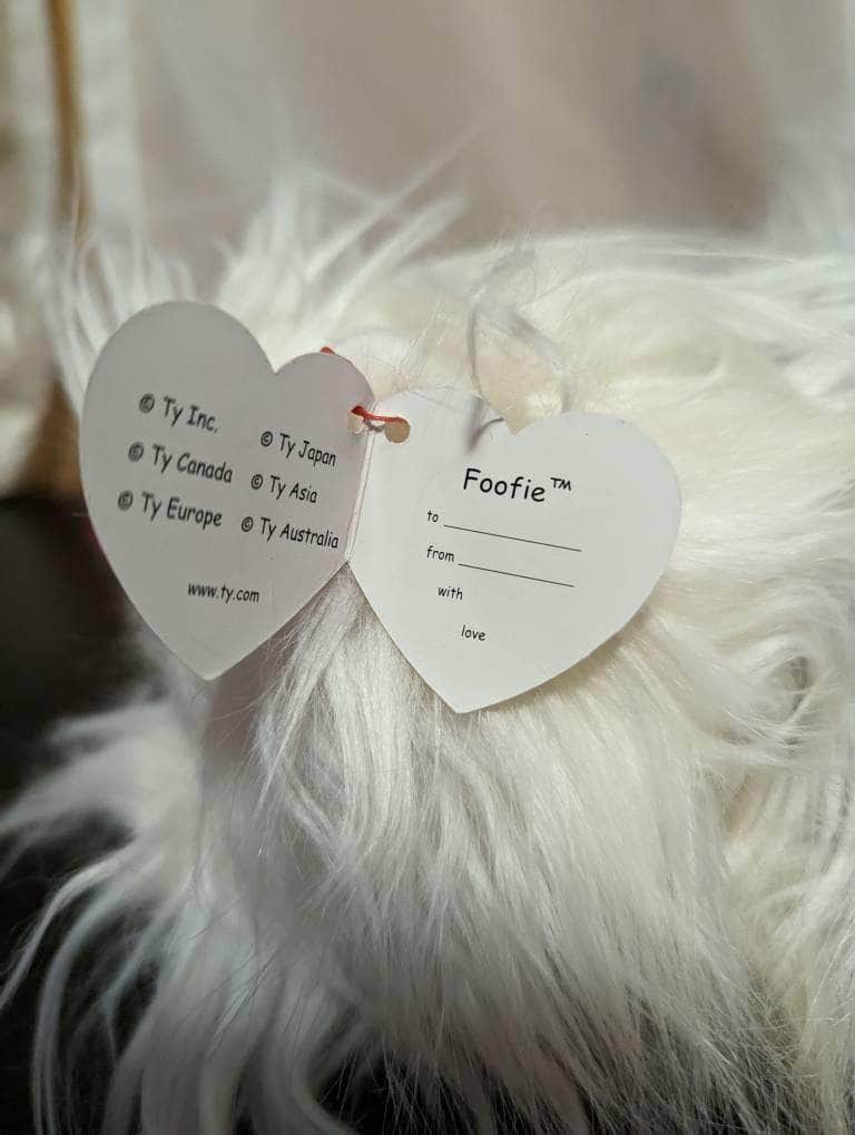 Ty Classic Collection - Foofie The White And Gray Fluffy Dog - Near Mint (12in) - Vintage Beanies Canada