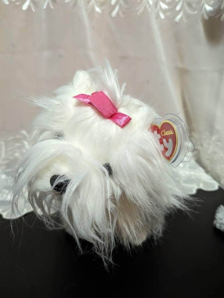 Ty Classic Collection - Foofie The White And Gray Fluffy Dog - Near Mint (12in) - Vintage Beanies Canada