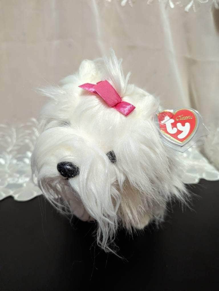 Ty Classic Collection - Foofie The White And Gray Fluffy Dog - Near Mint (12in) - Vintage Beanies Canada