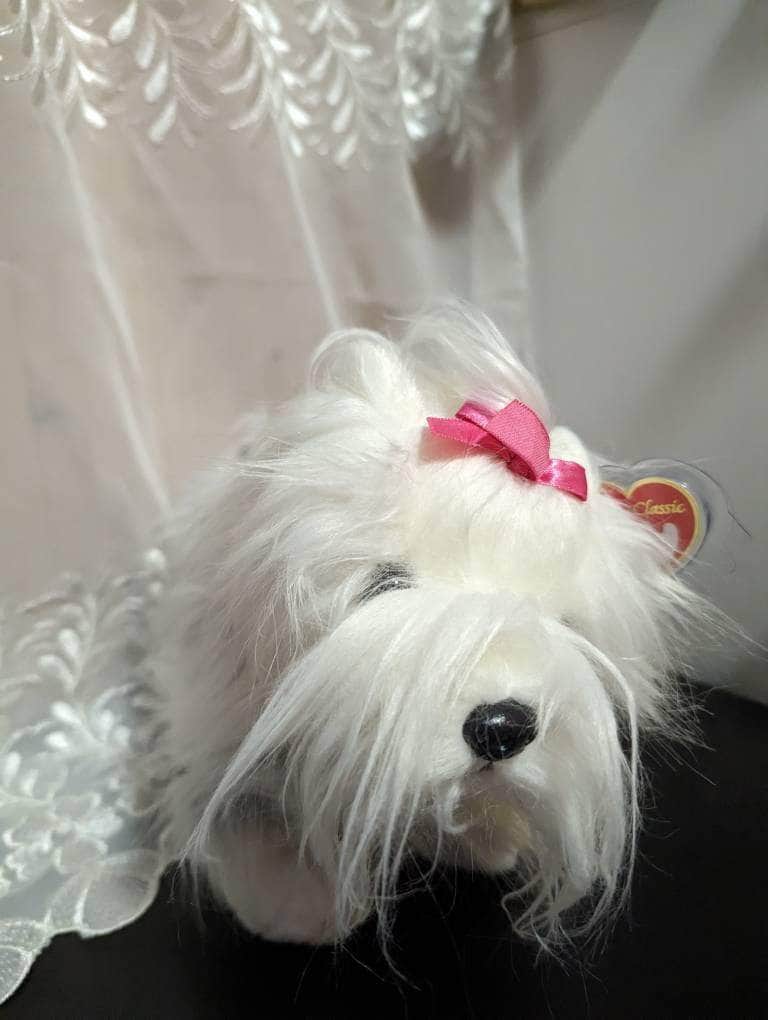 Ty Classic Collection - Foofie The White And Gray Fluffy Dog - Near Mint (12in) - Vintage Beanies Canada
