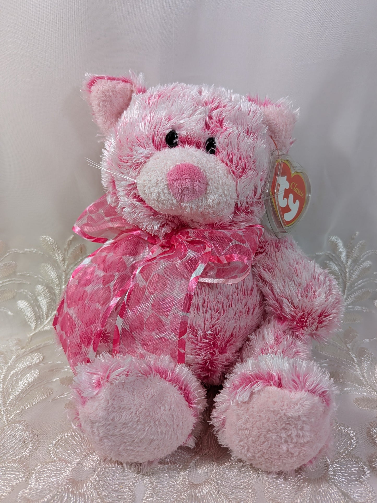 Ty Classic Collection - Meows the Adorable Pink Cat with Pink Bow (10 in) - Vintage Beanies Canada