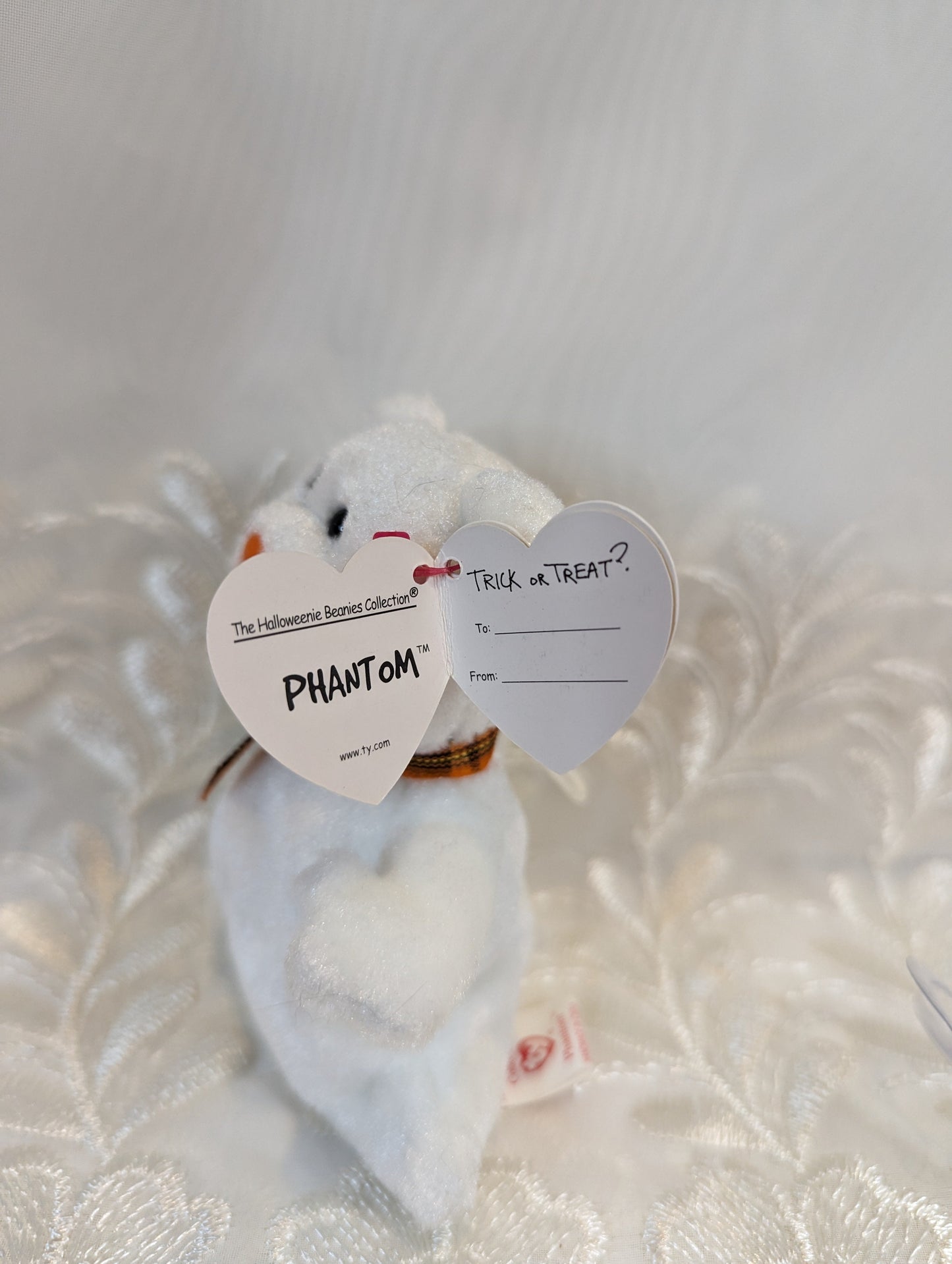Ty Halloweenie Beanie - Phantom The White Halloween Ghost Bear (4in) *Tiny* - Vintage Beanies Canada