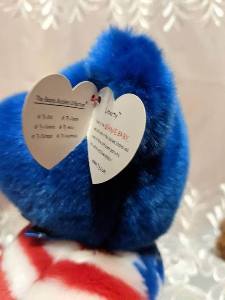 Ty Liberty The Blue-faced Bear Beanie Baby + Beanie Buddy Lot - Near Mint (Sold As Pair) - Vintage Beanies Canada