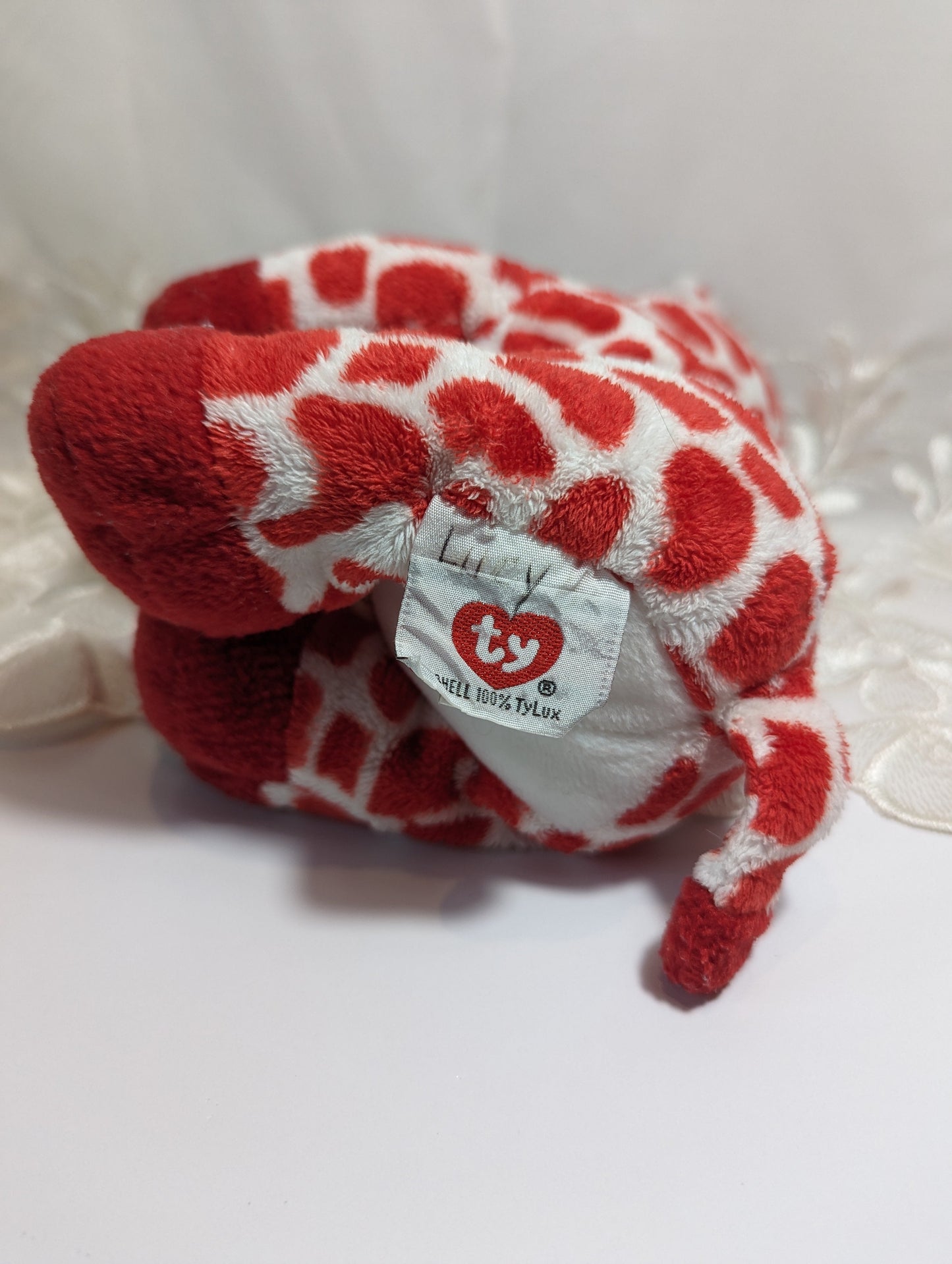 Ty Pluffies - Kisser the red and white giraffe (10in) No Hang Tag, Non-mint Tush Tag - Vintage Beanies Canada