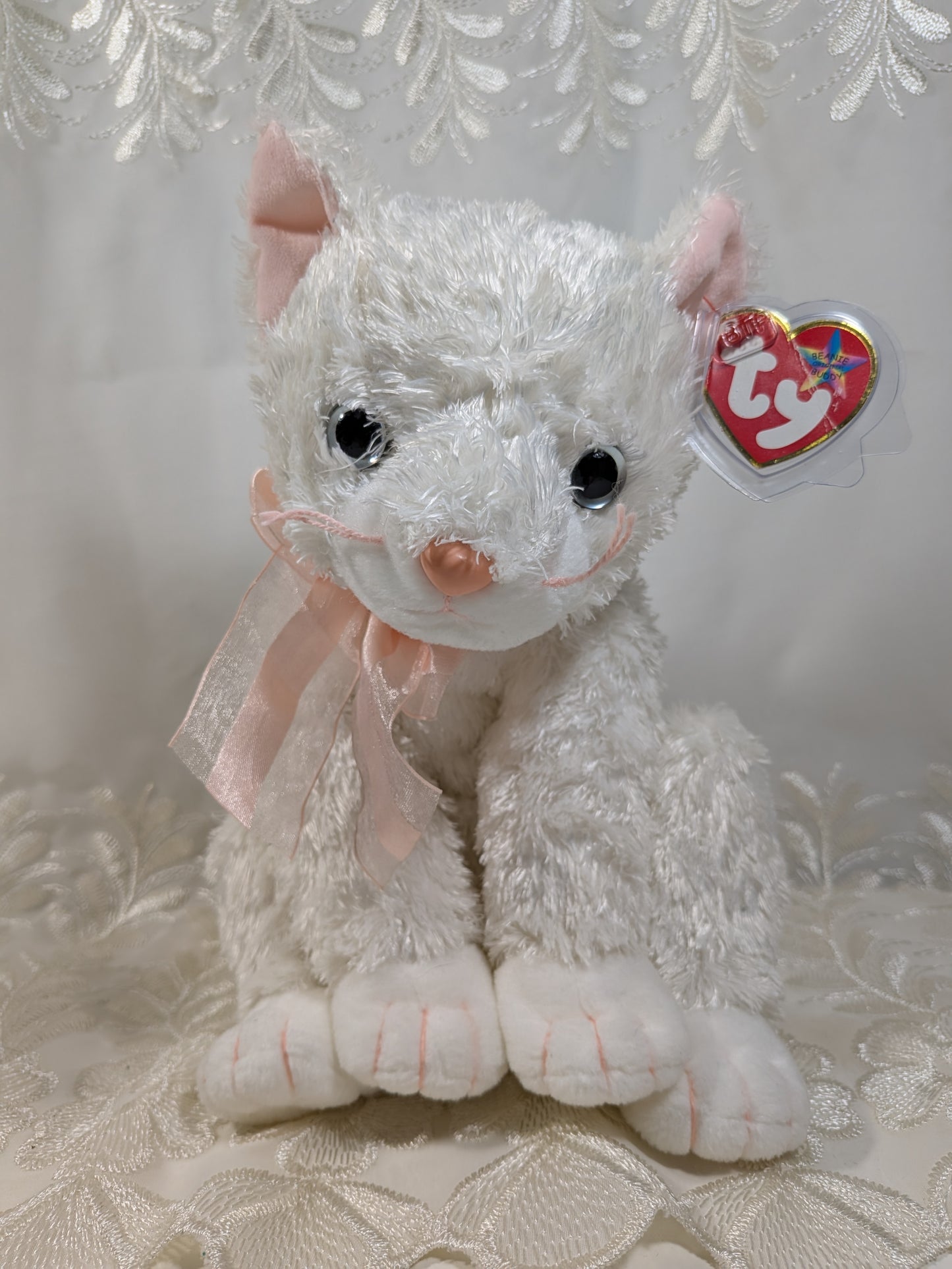 Ty Beanie Buddy - Fancy The White Cat (9.5in) Non-mint Tag