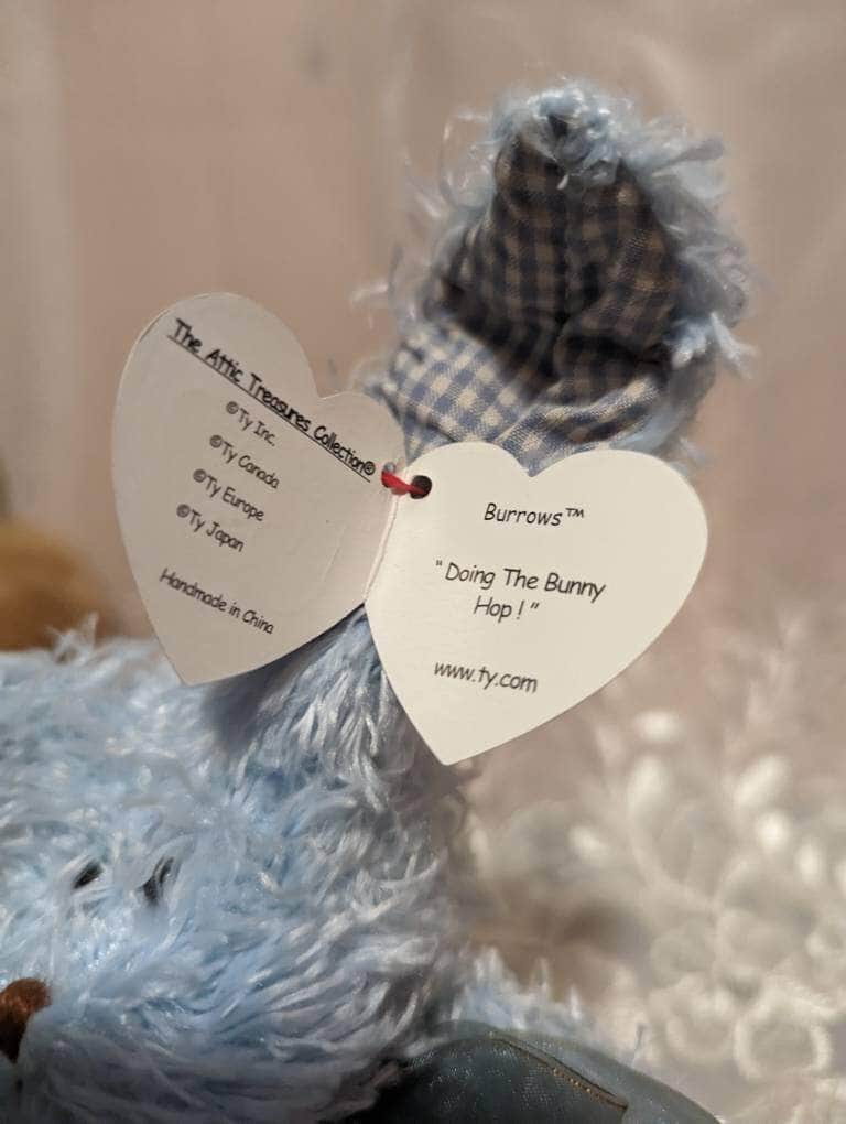 TY Attic Treasure Collection - Burrows The Blue Bunny Rabbit (9in) Non-mint Tags - Vintage Beanies Canada