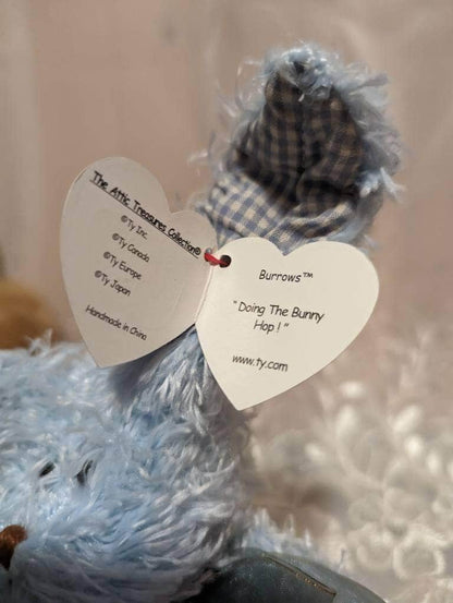 TY Attic Treasure Collection - Burrows The Blue Bunny Rabbit (9in) Non-mint Tags - Vintage Beanies Canada