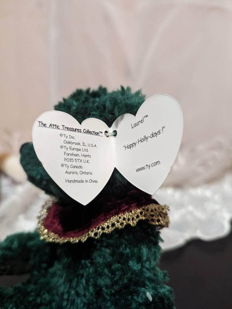 Ty Attic Treasure Collection - Laurel The Green Christmas Bear (8in) - Vintage Beanies Canada
