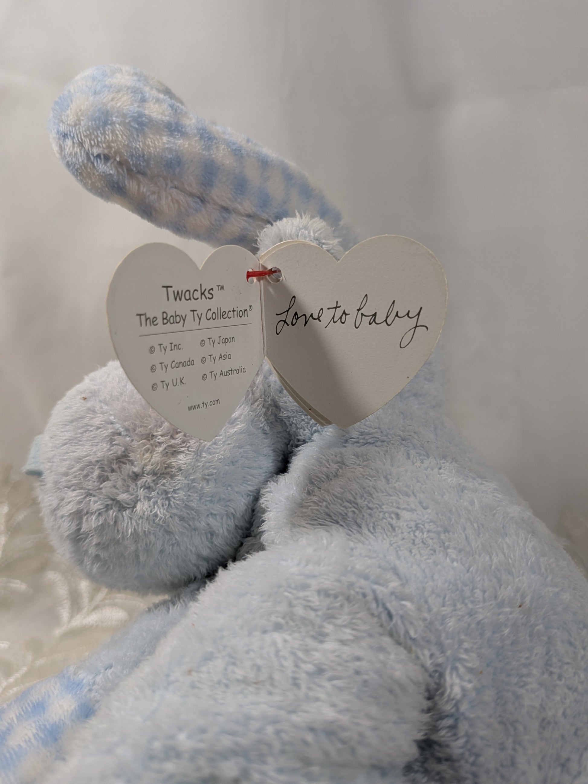 Ty Baby Collection - Twacks The Light Blue Moose (10in) Faded Tag - Vintage Beanies Canada