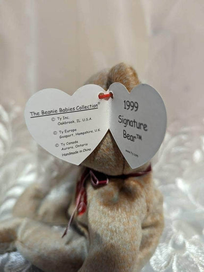 Ty Beanie Baby - 1999 Signature Bear The Tan Bear With Red Ribbon (8.5in) - Vintage Beanies Canada