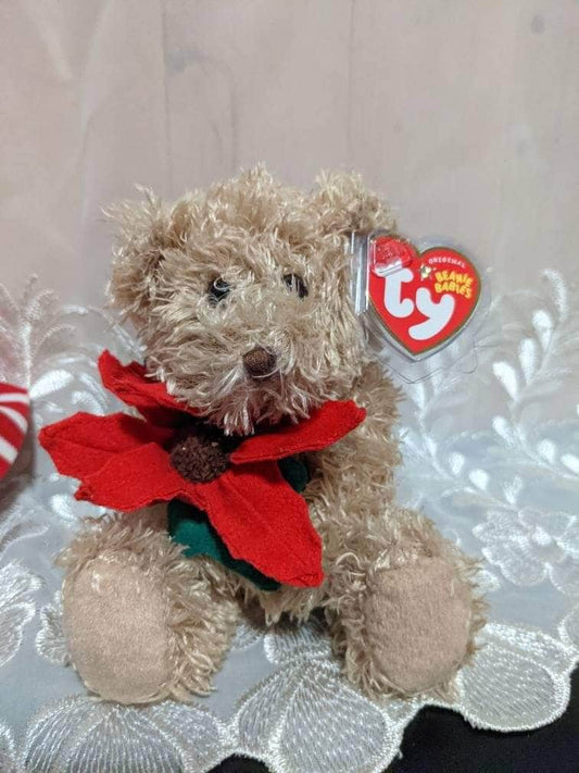 Ty Beanie Baby - 2005 Holiday Teddy Bear With Red Poinsettia (6in) - Vintage Beanies Canada