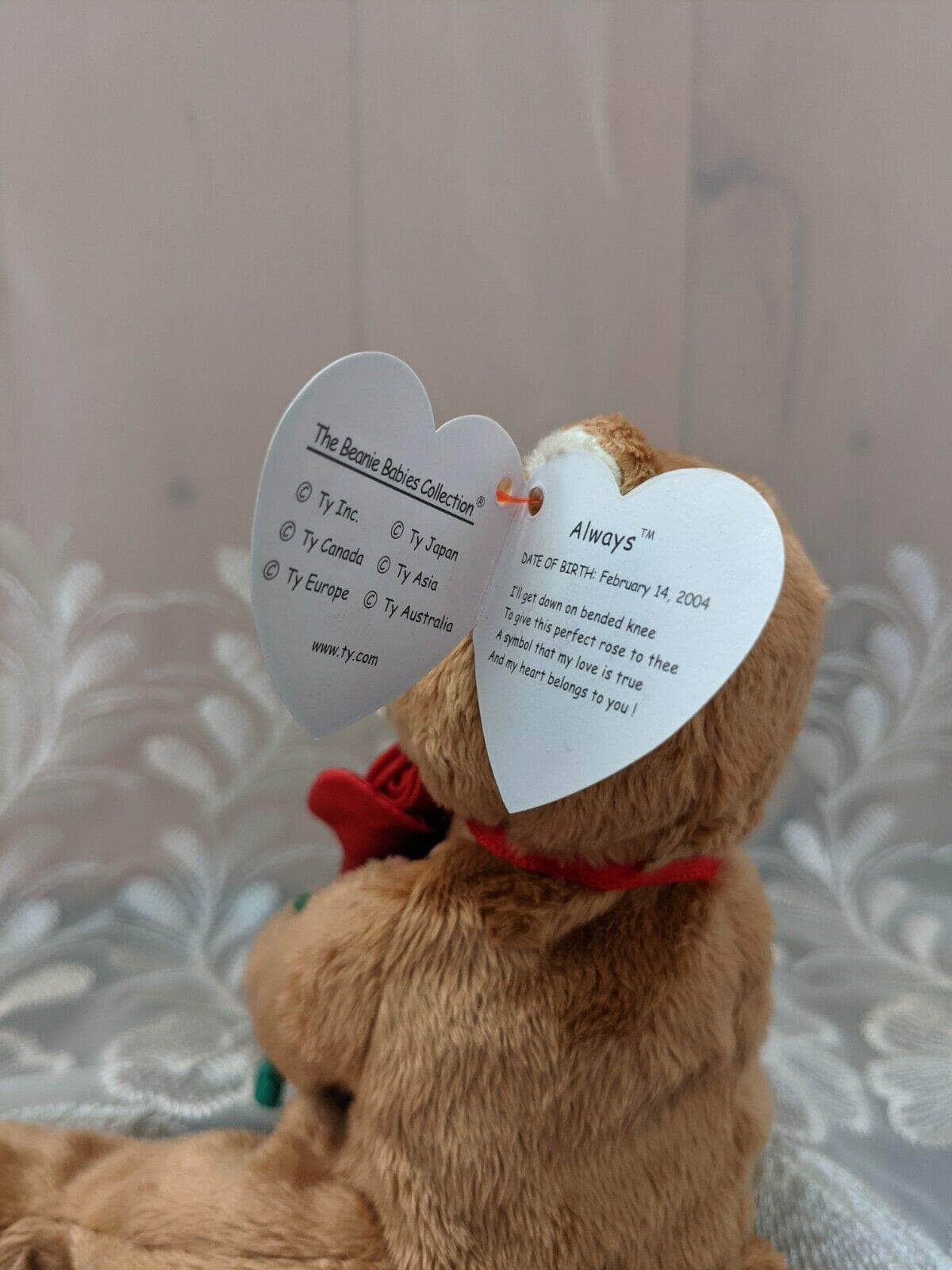 Ty Beanie Baby - Always The Bear Holding A Rose (6in) - Vintage Beanies Canada