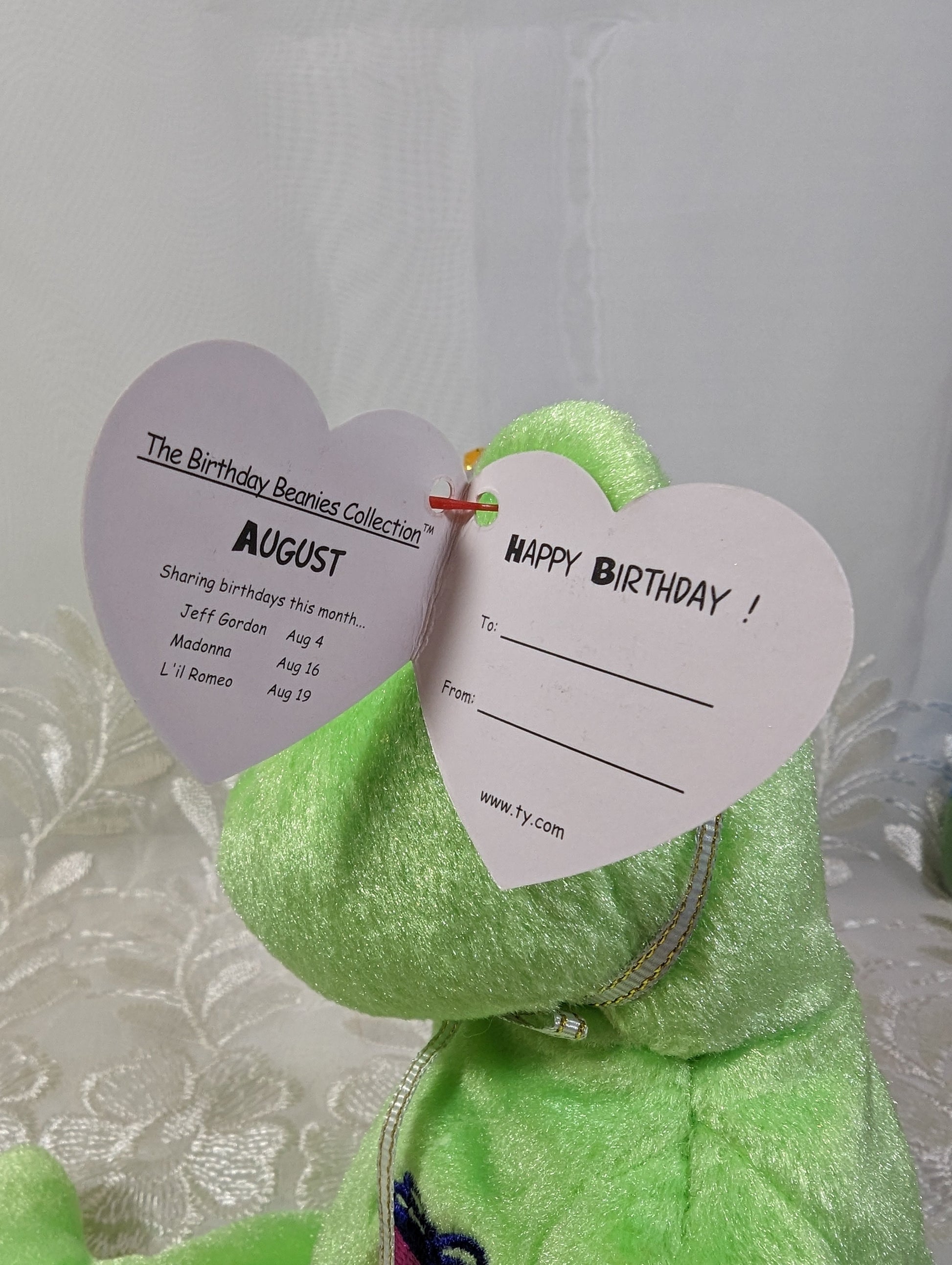 Ty Beanie Baby - August the Green Bear Birthday With Party Hat (9in) - Vintage Beanies Canada