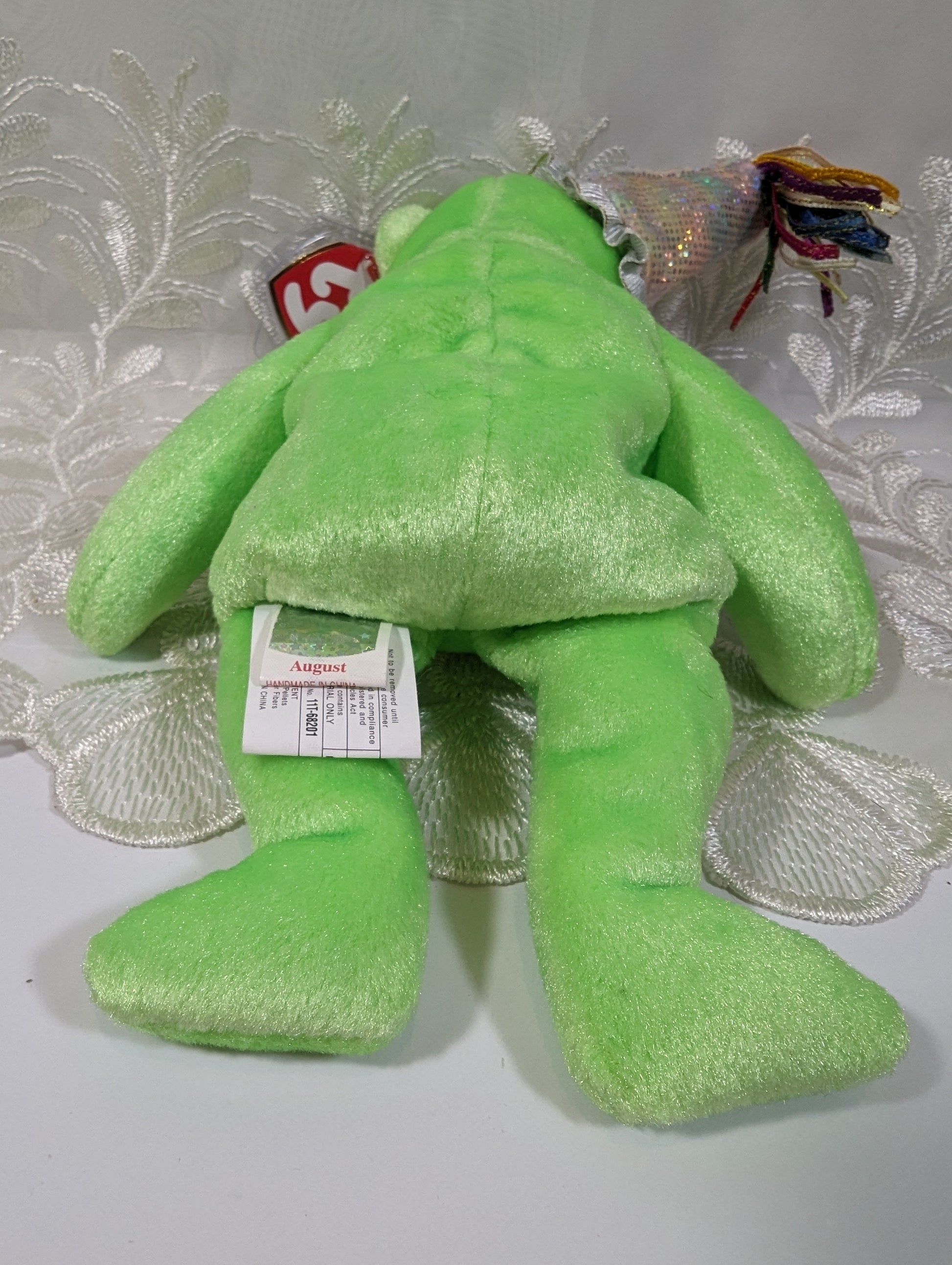 Ty Beanie Baby - August the Green Bear Birthday With Party Hat (9in) - Vintage Beanies Canada