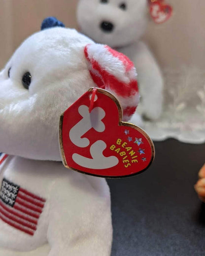 Ty Beanie Baby + Beanie Buddy Lot - America The White Bear - Near Mint (sold as pair) - Vintage Beanies Canada