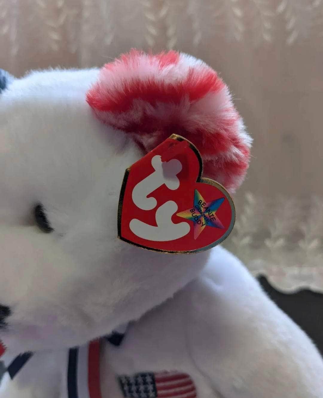 Ty Beanie Baby + Beanie Buddy Lot - America The White Bear - Near Mint (sold as pair) - Vintage Beanies Canada