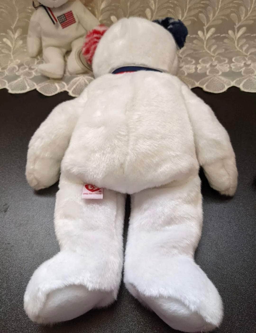 Ty Beanie Baby + Beanie Buddy Lot - America The White Bear - Near Mint (sold as pair) - Vintage Beanies Canada