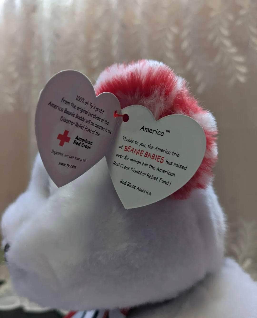 Ty Beanie Baby + Beanie Buddy Lot - America The White Bear - Near Mint (sold as pair) - Vintage Beanies Canada