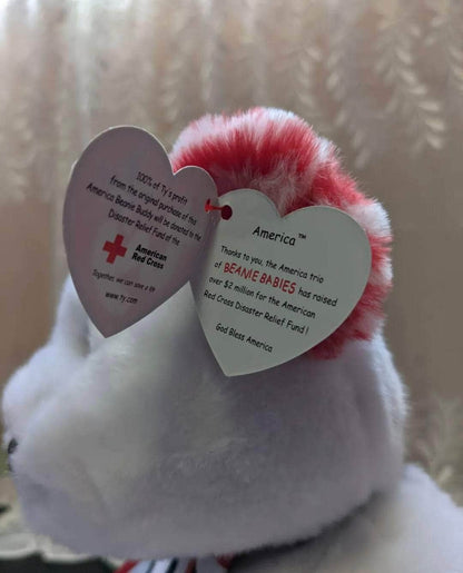 Ty Beanie Baby + Beanie Buddy Lot - America The White Bear - Near Mint (sold as pair) - Vintage Beanies Canada