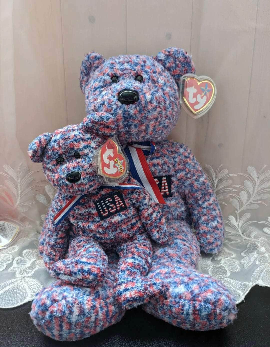 Ty Beanie Baby + Beanie Buddy - USA the Bear Lot Of 2 - Near Mint (Sold As Pair) - Vintage Beanies Canada