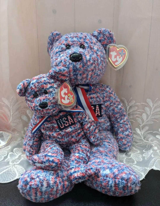 Ty Beanie Baby + Beanie Buddy - USA the Bear Lot Of 2 - Near Mint (Sold As Pair) - Vintage Beanies Canada