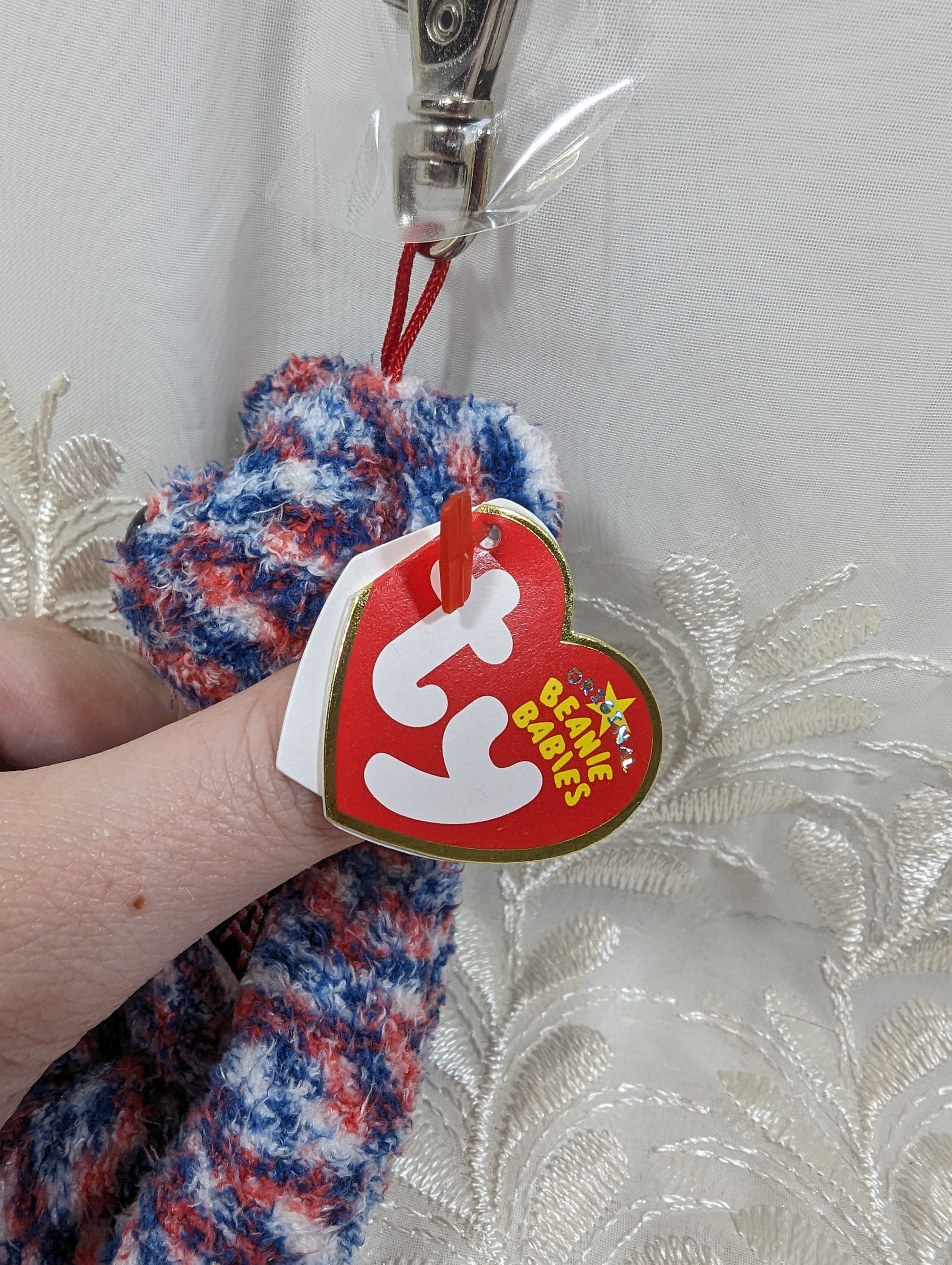 Ty Beanie Baby Clip - USA the Bear (5in) Metal Keychain Clip - Vintage Beanies Canada