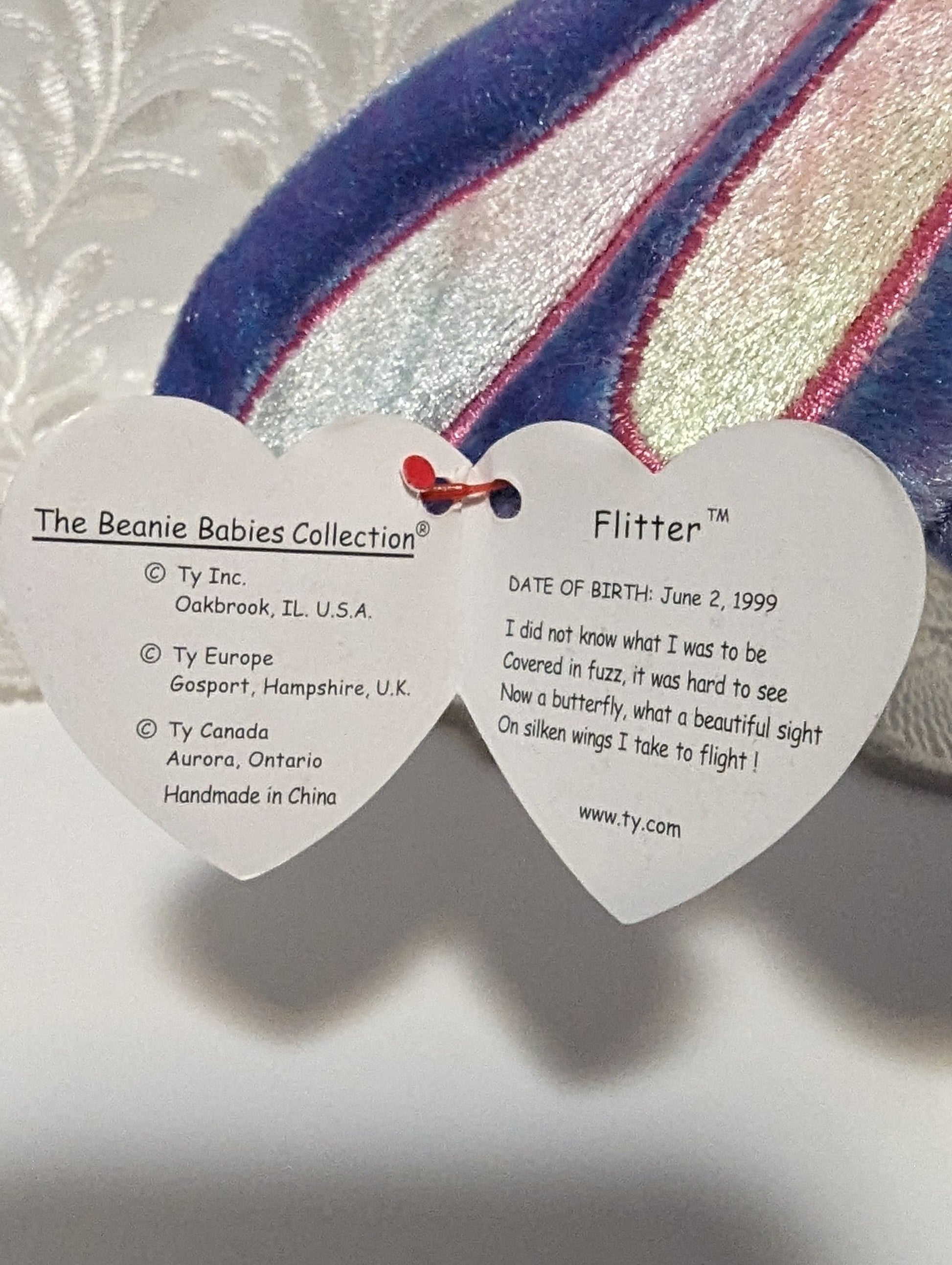Ty Beanie Baby - Flitter The Butterfly (7in) - Vintage Beanies Canada