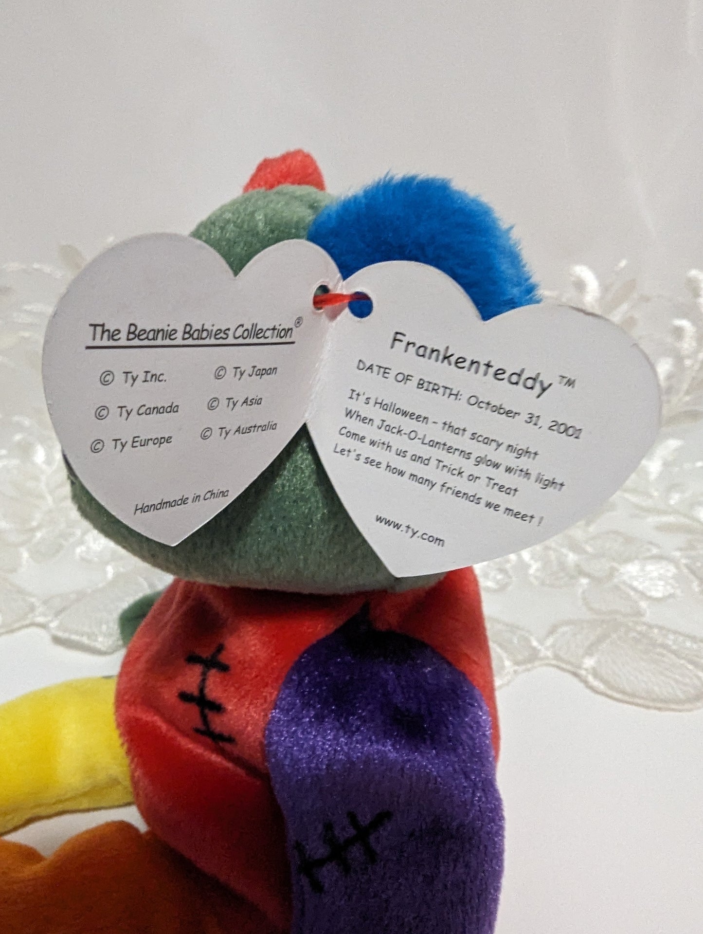 Ty Beanie Baby - Frankenteddy The Halloween Bear - Red/Purple Feet (8.5in) - Vintage Beanies Canada