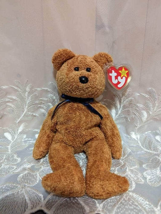 Ty Beanie Baby - Fuzz The Bear With Blue Ribbon (8.5in) - Vintage Beanies Canada
