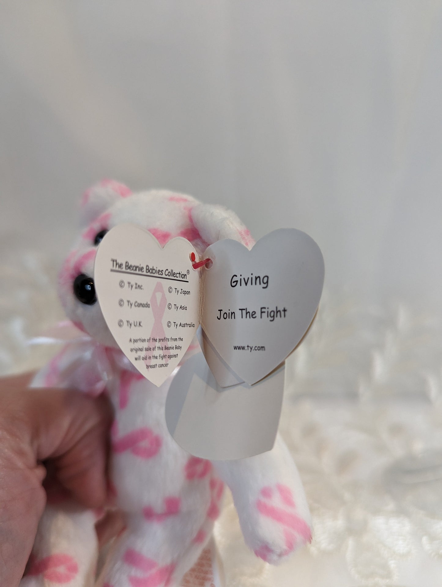 Ty Beanie Baby - Giving the Cancer Awareness Bear (4 in) Mental Keychain Clip - Vintage Beanies Canada