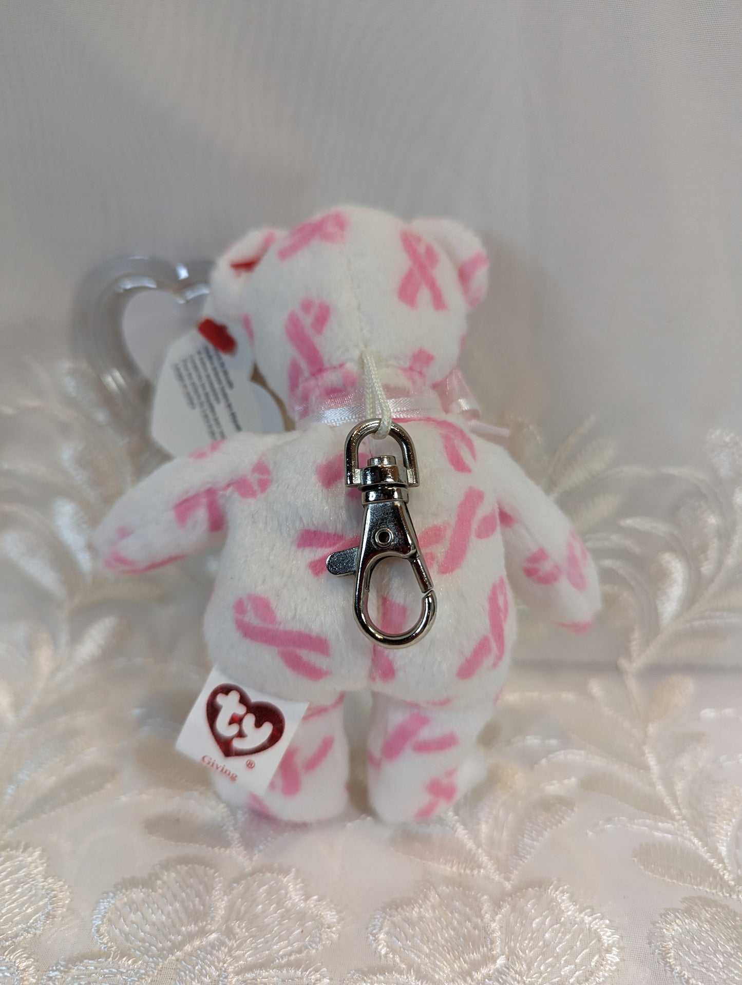 Ty Beanie Baby - Giving the Cancer Awareness Bear (4 in) Mental Keychain Clip - Vintage Beanies Canada