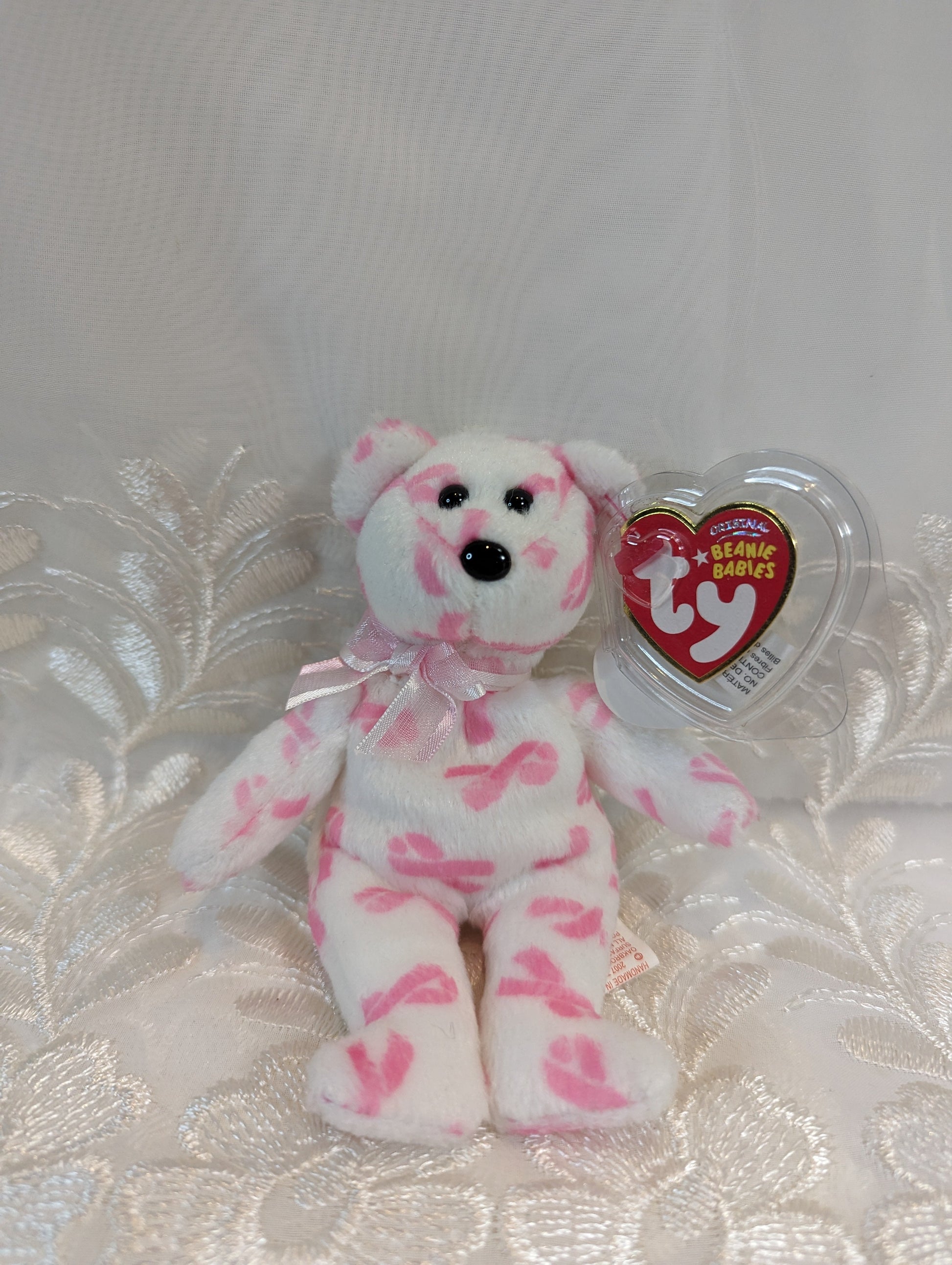 Ty Beanie Baby - Giving the Cancer Awareness Bear (4 in) Mental Keychain Clip - Vintage Beanies Canada